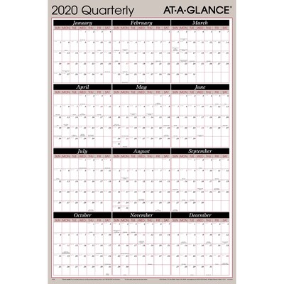 2020 AT-A-GLANCE 36 x 24 Vertical/Horizontal Reversible Erasable Quarterly Wall Calendar Red/Black (A123-20)