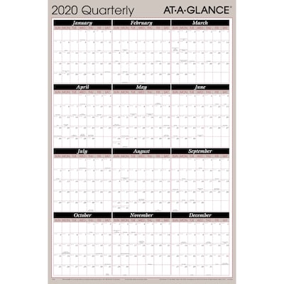 2020 AT-A-GLANCE 36 x 24 Vertical/Horizontal Reversible Erasable Quarterly Wall Calendar Red/Black (A123-20)