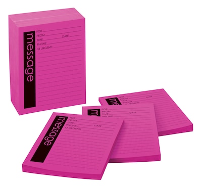 Post-it® Super Sticky Important Message Pads, 4 x 5, Fireball Fuchsia, Lined, 12 Pads (7662-12-SS)