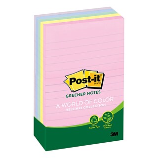 Post-it® Greener Notes, 4 x 6, Helsinki Collection, Lined, 5 Pads (6605PKRPA)