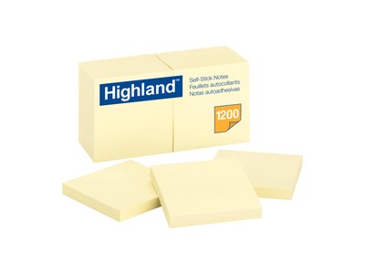 Highland Notes, 3 x 3, Yellow, 100 Sheet/Pad, 12 Pads/Pack (MMM6549YW)