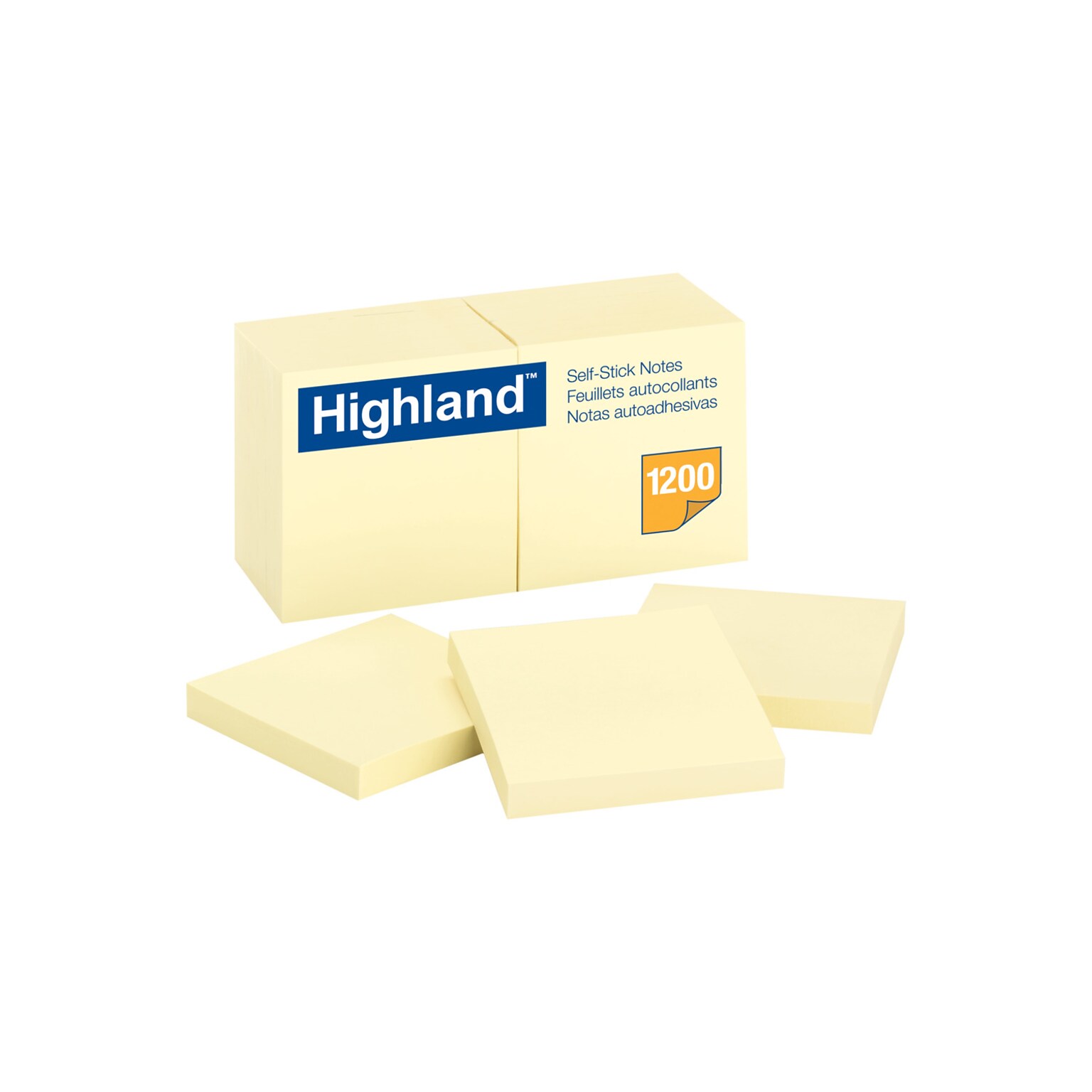 Highland Notes, 3 x 3, Yellow, 100 Sheet/Pad, 12 Pads/Pack (MMM6549YW)