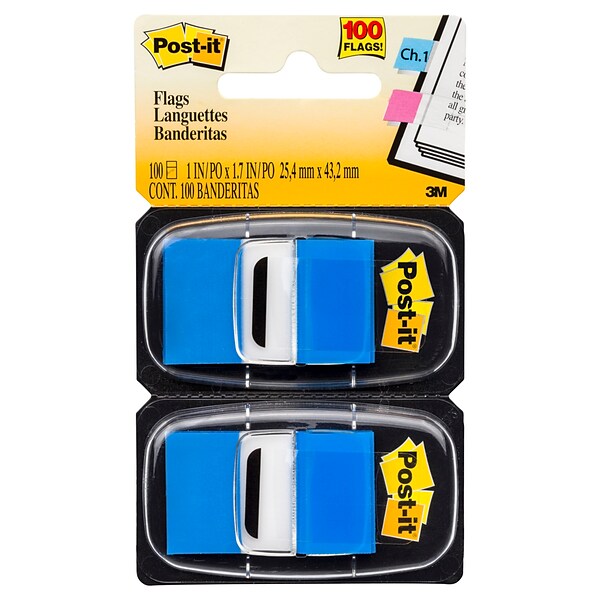Post-it® Flags, 1 x 1.7, Blue, 100 Flags (680-BE2)