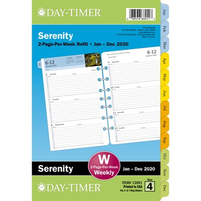 2020 Day-Timer 5 1/2 x 8 1/2 Two Page Per Week Refill Serenity (13691-2001)