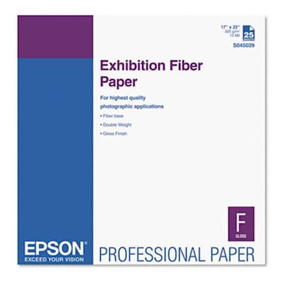 Epson Exhibition Fiber Paper, Micro Porous Smooth Gloss, 17 x 22, White, 25 Sheets (EPSS045039)