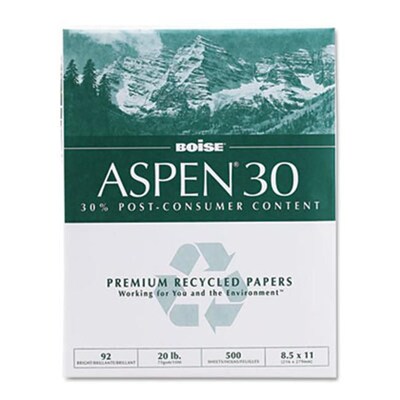 Boise® Aspen™ 30 30% Recycled 8.5 x 11 Copy Paper, 20 lbs., 92/104+ US/Euro Brightness, 5,000 Sheets/Ct (AZBOIS054901)