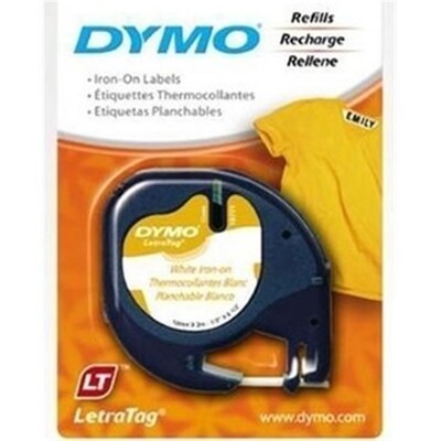DYMO® LetraTag Fabric Iron-On Labels, 1/2 x 6 1/2 ft, White