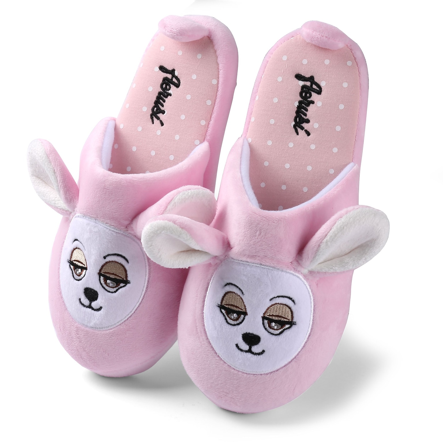 Aerusi Women Home Spa Plush Slipper Teddy Pink Bear Size 7 - 8