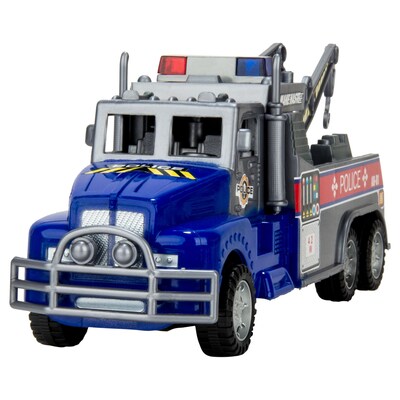 Blue Block Factory Friction Power Police Rescue Tow Truck Blue