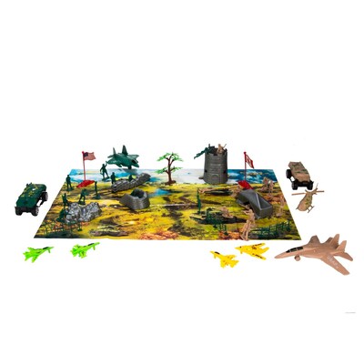 Blue Block Factory Combat Tactical Battle Army with Map Play Set