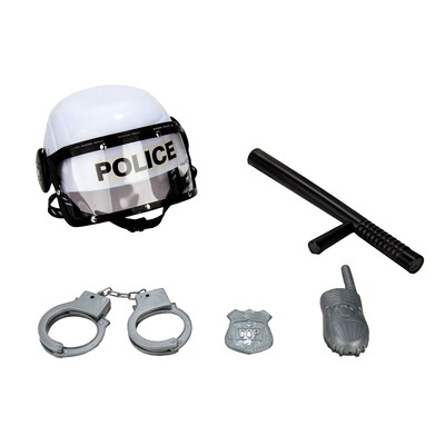 Blue Block Factory Combat Police Helmet and Accessories Play Set White