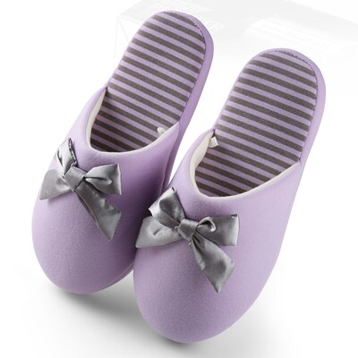 Aerusi Woman Waffle Stripes and Bow Slipper Purple Size 9 - 10