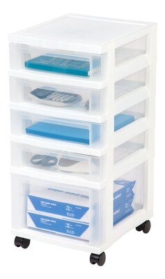 IRIS® 5-Drawer Storage Cart, White, 2 Pack (116803)