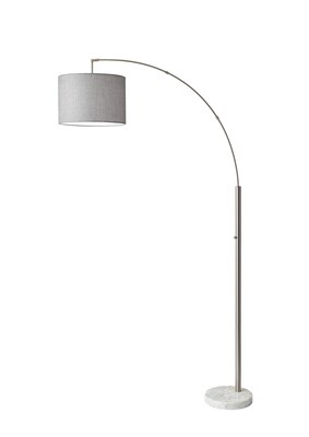 Adesso® Bowery 73.5H Brushed Steel Arc Floor Lamp with Grey Linen Drum Shade (4249-22)