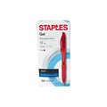 Staples Aura Retractable Gel Pens, Medium Point, Red Ink, Dozen (50368)