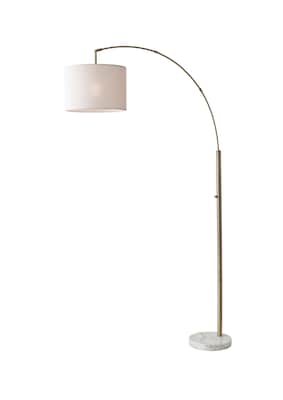 Adesso® Bowery 73.5"H Antique Brass Arc Floor Lamp with Off-White Textured Drum Shade (4249-21)