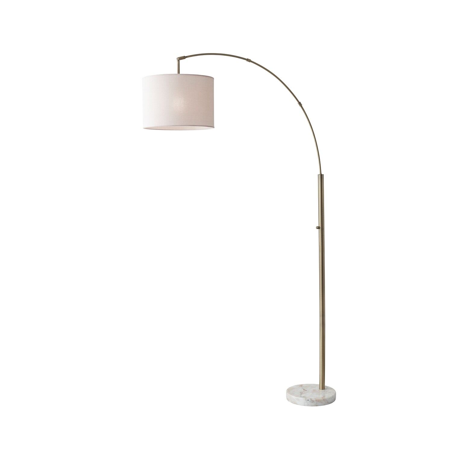 Adesso® Bowery 73.5H Antique Brass Arc Floor Lamp with Off-White Textured Drum Shade (4249-21)