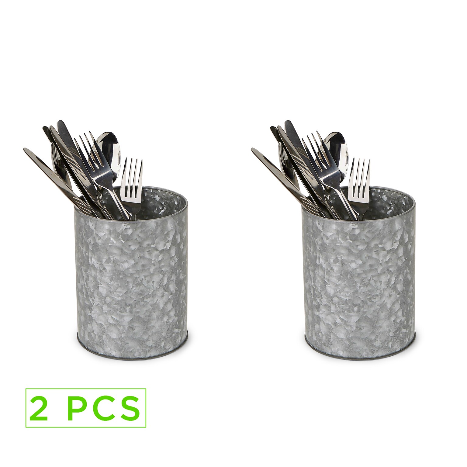 Mind Reader 2 Pack Galvanized Utensil Holder, Serve Ware Holder, Kitchen Condiment Organizer, Countertop, Silver (2UTENGA-SIL)