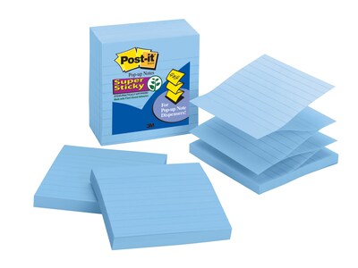 Post-it® Super Sticky Pop-up Notes, 4 x 4, Blue, Lined, 90 Sheets/Pad, 5 Pads/Pack (R440-AQSS)