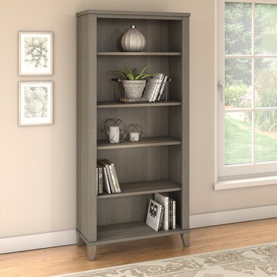 Bush Furniture Somerset 65.2"H 5-Shelf Bookcase with Adjustable Shelves, Ash Gray Laminated Wood (WC81665)