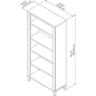 Bush Furniture Somerset 65.2"H 5-Shelf Bookcase with Adjustable Shelves, Ash Gray Laminated Wood (WC81665)