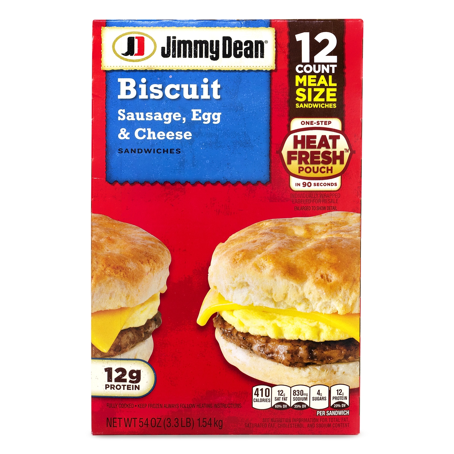 Jimmy Dean Sausage, Egg And Cheese Biscuit Breakfast Sandwich, 12/Pack (903-00035)