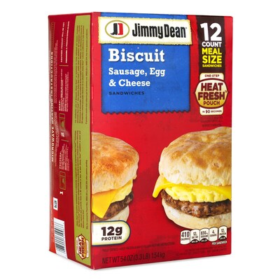 Jimmy Dean Sausage, Egg And Cheese Biscuit Breakfast Sandwich, 12/Pack (903-00035)