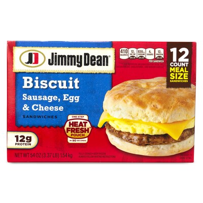 Jimmy Dean Sausage, Egg And Cheese Biscuit Breakfast Sandwich, 12/Pack (903-00035)