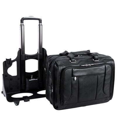 McKlein S Series Laptop Rolling Briefcase, Black Leather (15705)