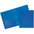 JAM Paper Heavy Duty 3 Hole Punch Two-Pocket Plastic Folders, Blue, 6/Pack (383HPBBUA)