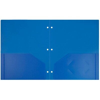 JAM Paper Heavy Duty 3 Hole Punch Two-Pocket Plastic Folders, Blue, 6/Pack (383HPBBUA)