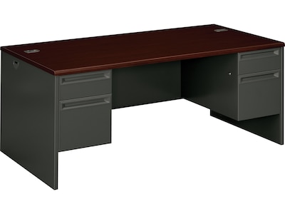 HON 38000 Series 72W Double Pedestal Desk, Mahogany/Charcoal (H38180NS)