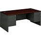 HON 38000 Series 72"W Double Pedestal Desk, Mahogany/Charcoal (H38180NS)