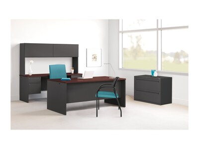 HON 38000 Series 72"W Double Pedestal Desk, Mahogany/Charcoal (H38180NS)