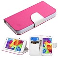 Insten Book-Style Leather Fabric Case w/stand/card slot For Samsung Galaxy Core Prime - Hot Pink/White