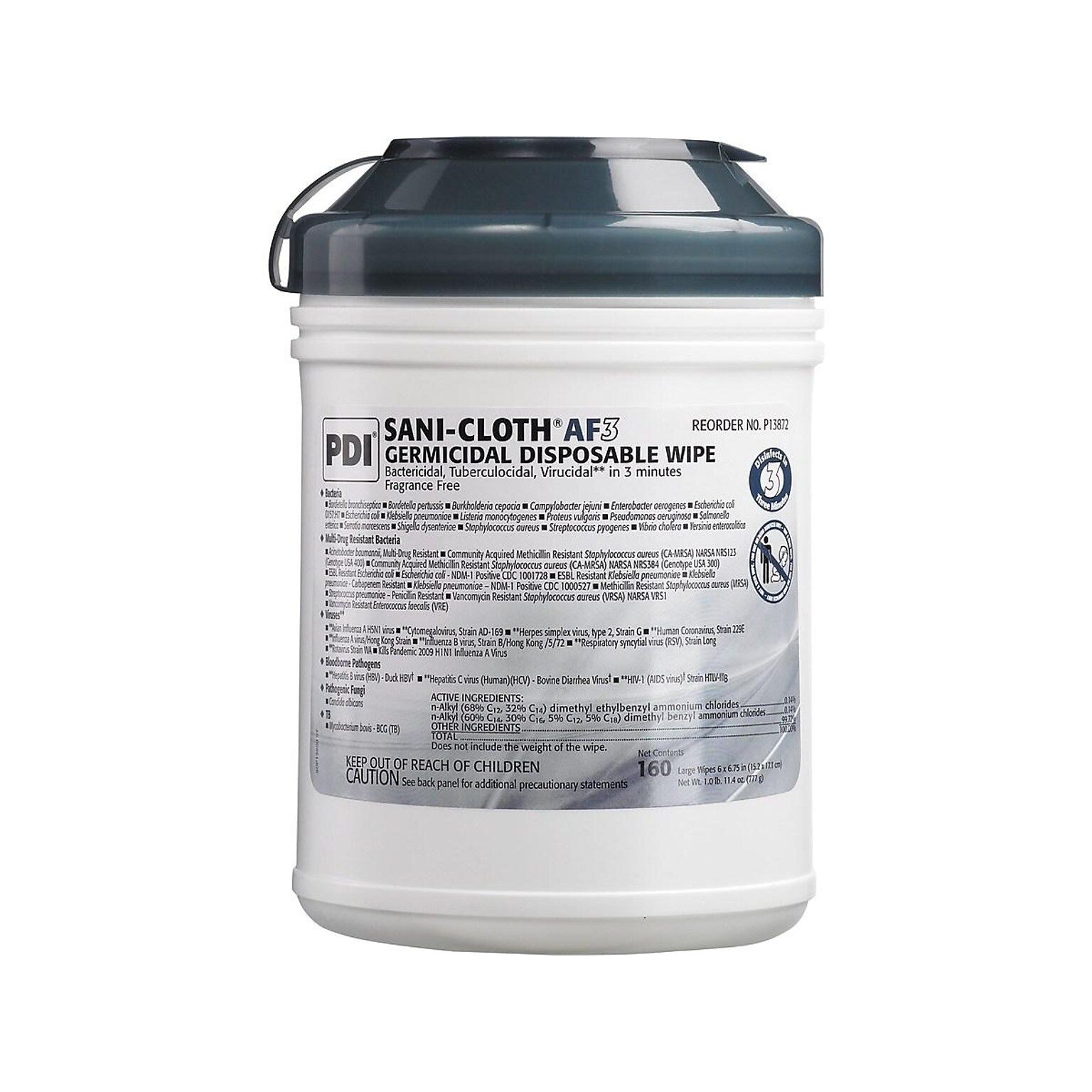 PDI Sani-Cloth AF3 Disinfecting Wipes, 160 Wipes/Canister, 12 Canisters/Carton (P13872CT)