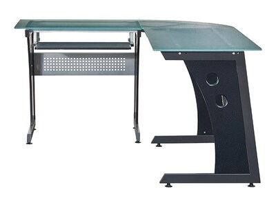 Techni Mobili Deluxe 65"W Glass L-Shaped Desk, Gray (RTA-3803-GPH06)