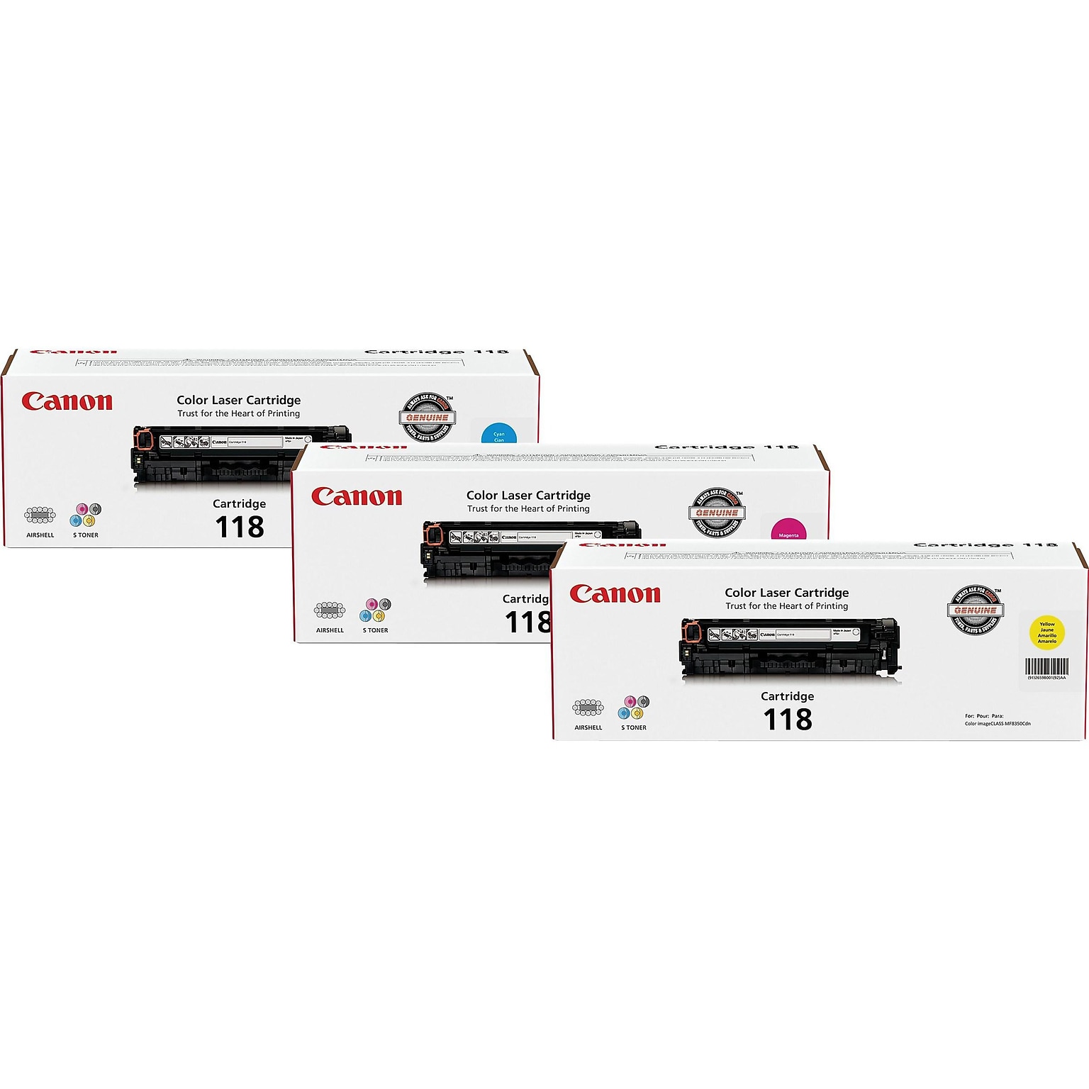 Canon 118 Cyan/Magenta/Yellow Standard Yield Toner Cartridge, 3/Pack (2660B015AA)