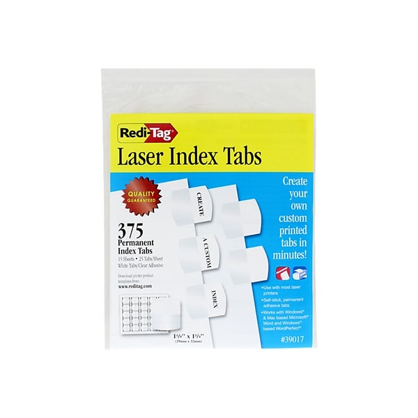 Redi-Tag Laser Tabs, White, 1.13 Wide, 375/Pack (39017)