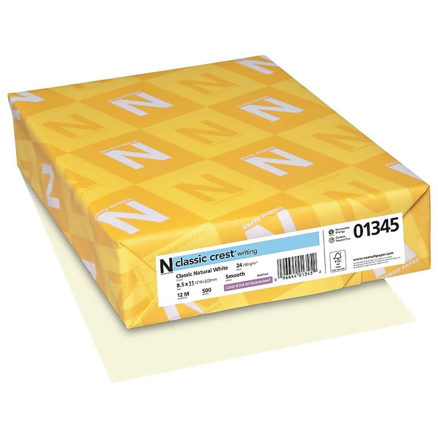 Neenah Paper Classic Crest 8.5W x 11L Writing Paper, 24 Lbs., Smooth, 500/Ream (01345)