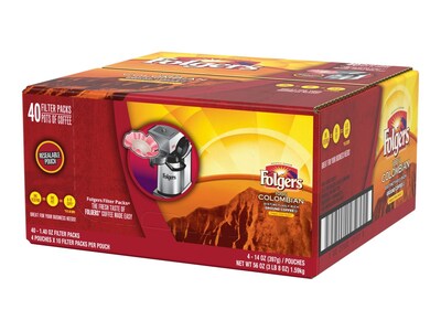 Folgers Colombian Filter Packs Coffee, Medium Roast, 1.4 oz., 40/Carton (SMU10107)