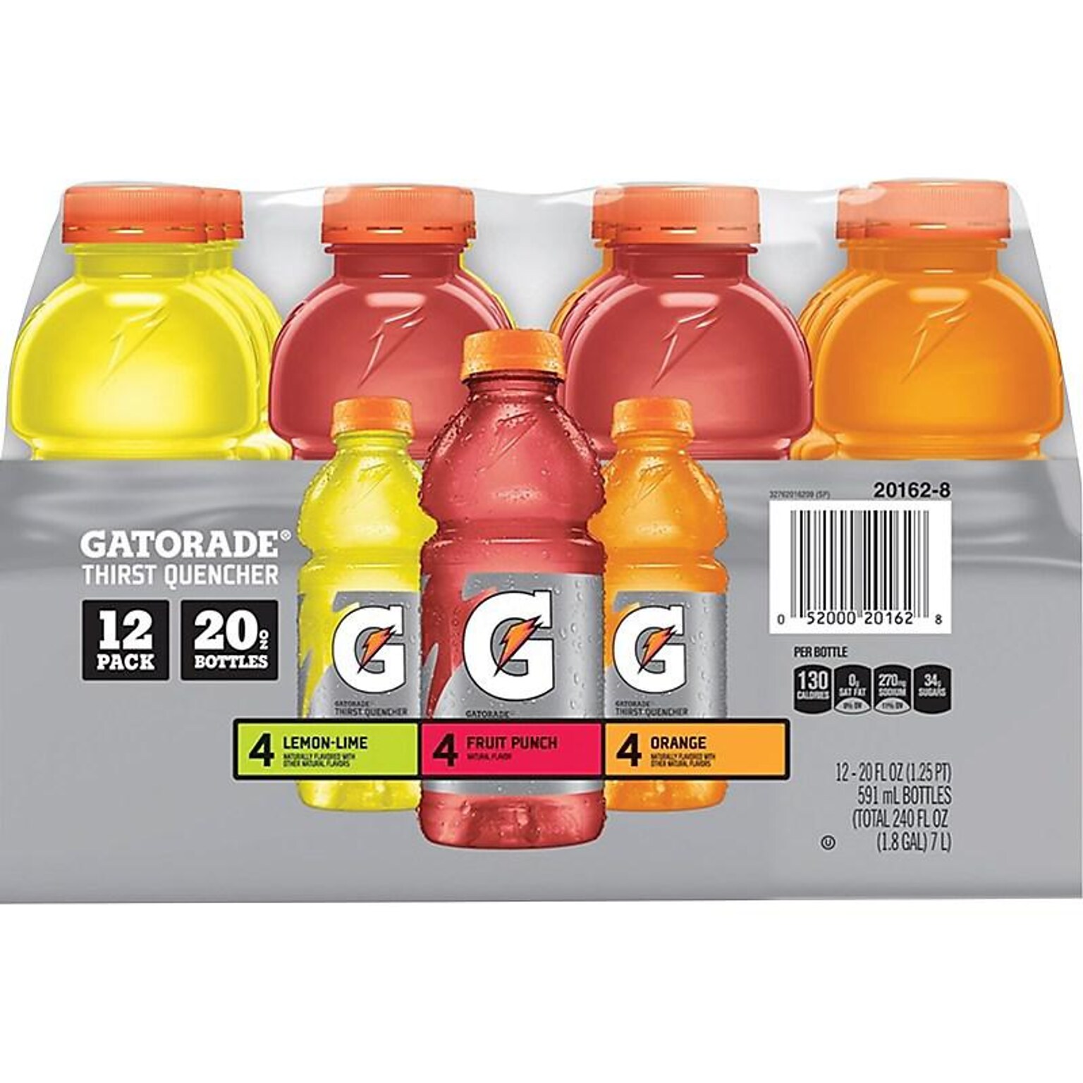 Gatorade Thirst Quencher Assorted Flavor Liquid Sports Drink, 20 Fl. oz, 12/Carton (QUA20162)