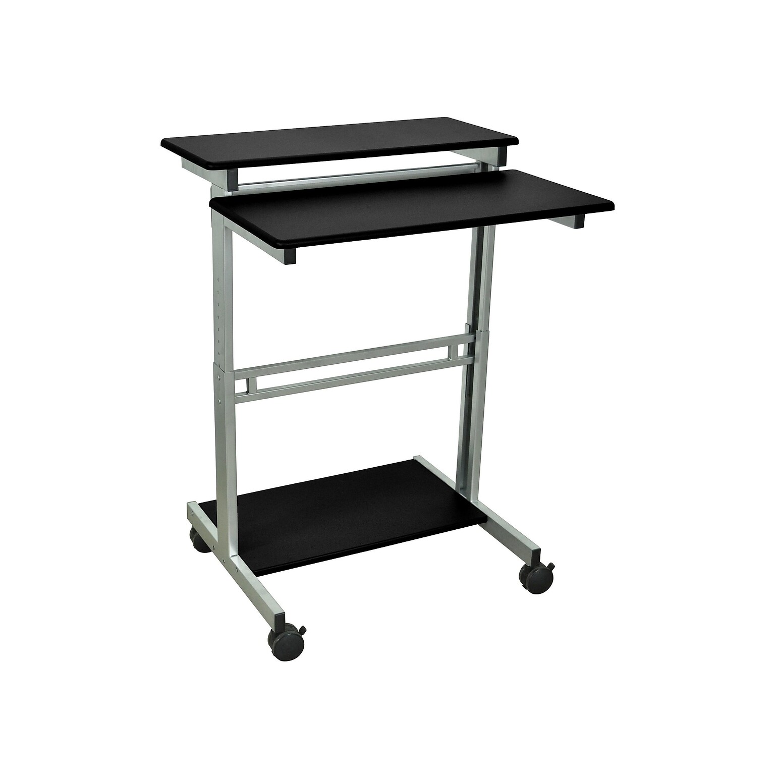 Luxor 2-Shelf Metal Mobile Presentation Cart with Lockable Wheels, Black/Gray (STANDUP-31.5-B)