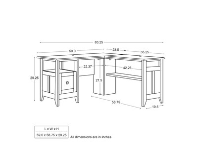 Sauder Select 59"W L-Shaped Desk, Dover Oak (412320)