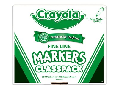 Crayola Non-Washable Markers, Fine, Assorted Colors, 200/Pack (58-8210)