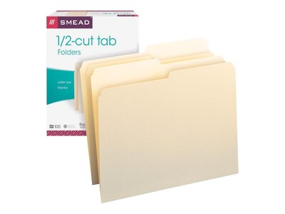 Smead File Folders, 1/2-Cut Tab, Letter Size, Manila, 100/Box (10320)