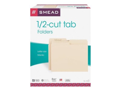 Smead File Folders, 1/2-Cut Tab, Letter Size, Manila, 100/Box (10320)