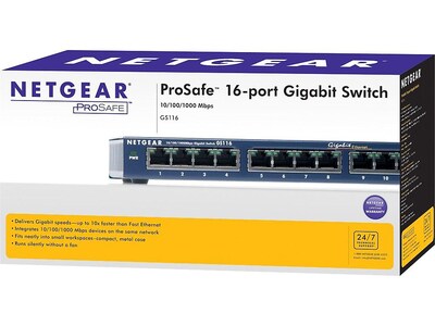 Netgear ProSAFE 16-Port Gigabit Ethernet Unmanaged Switch, 10/100/1000 Mbps, Blue (GS116NA)