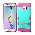 Insten Hard Rubberized Silicone Cover Case w/stand For Samsung Galaxy S6 Edge - Teal/Hot Pink