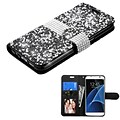 Insten Leather Wallet Diamond Case with card slot For Samsung Galaxy S7 Edge - Black/Silver